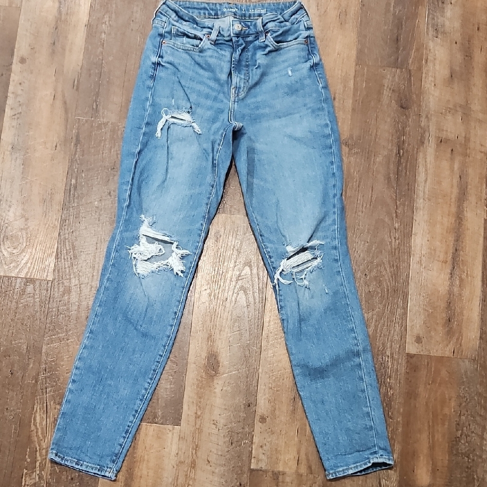 Old Navy Women's O.G High Rise Straight Light Blue Ripped Jeans